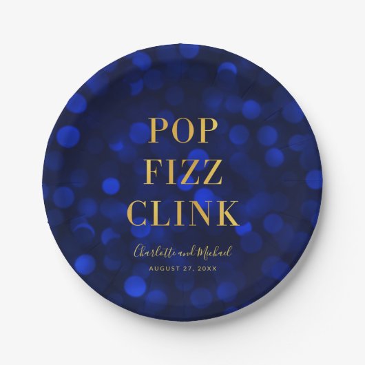 Sapphire Blue Imitats Gold Pop Fizz Clink Pappteller (Vorderseite)
