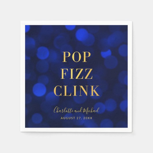 Sapphire Blue Imitats Gold Pop Fizz Clink Serviette (Vorderseite)