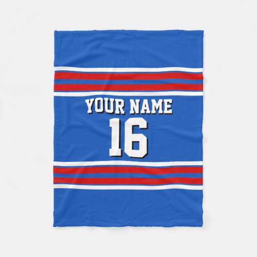 Sapphire Blue mit Red White Stripes Team Jersey Fleecedecke (Vorderseite)