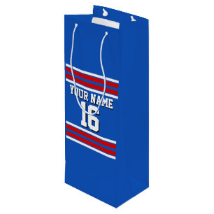 Sapphire Blue mit Red White Stripes Team Jersey Geschenktüte Für Weinflaschen