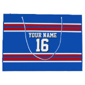 Sapphire Blue mit Red White Stripes Team Jersey Große Geschenktüte (Rückseite)