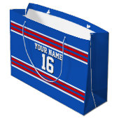 Sapphire Blue mit Red White Stripes Team Jersey Große Geschenktüte (Rückseite Schrägansicht)