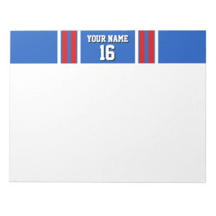 Sapphire Blue mit Red White Stripes Team Jersey Notizblock