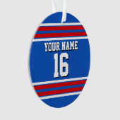 Sapphire Blue mit Red White Stripes Team Jersey Ornament (Vorderseite)