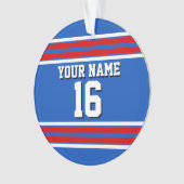 Sapphire Blue mit Red White Stripes Team Jersey Ornament (Vorderseite)