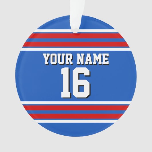 Sapphire Blue mit Red White Stripes Team Jersey Ornament (Vorderseite)