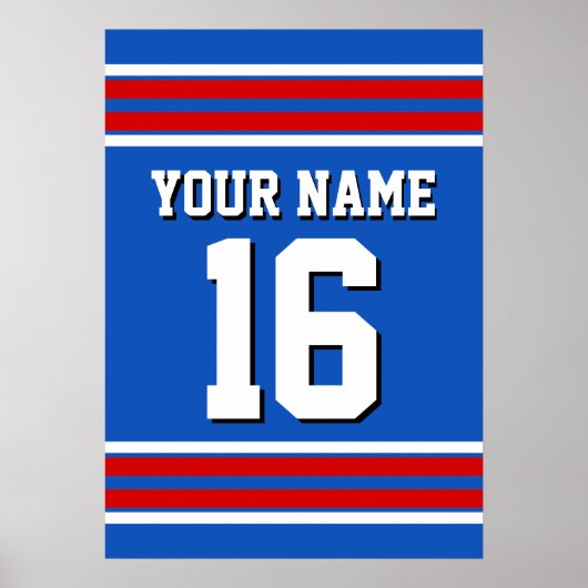 Sapphire Blue mit Red White Stripes Team Jersey Poster (Vorne)