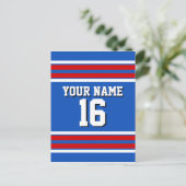 Sapphire Blue mit Red White Stripes Team Jersey Postkarte (Stehend Vorderseite)