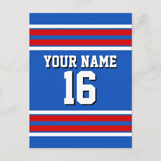 Sapphire Blue mit Red White Stripes Team Jersey Postkarte (Vorderseite)