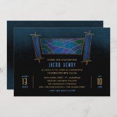 Sapphire Blue Mosaic Torah Scroll Bar/Bat Mitzvah Einladung (Vorne/Hinten)