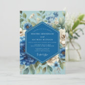 Sapphire Blue Painterly Bloom Wedding Einladung (Stehend Vorderseite)