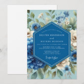 Sapphire Blue Painterly Bloom Wedding Einladung (Vorne/Hinten)