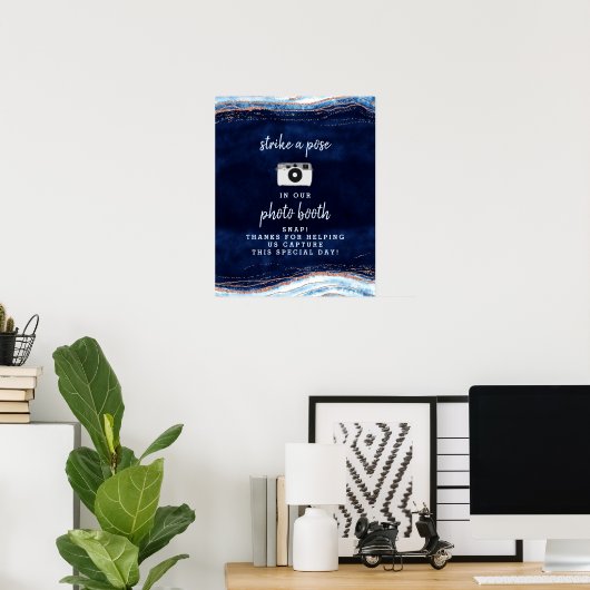 Sapphire Blue Rose Gold Foto Stand Hochzeitssing Poster (Heimbüro)