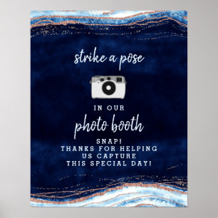 Sapphire Blue Rose Gold Foto Stand Hochzeitssing Poster