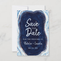 Sapphire Blue Rose Gold Geode Agate Marble Moderne
