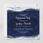 Sapphire Blue Rose Gold Geode Engagement Party Einladung (Vorderseite)