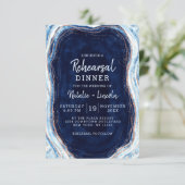 Sapphire Blue Rose Gold Geode Probe Dinner Einladung (Stehend Vorderseite)