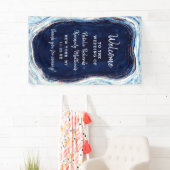 Sapphire Blue Rose Gold Geode Rock Wedding Willkom Banner (Insitu)