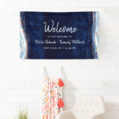 Sapphire Blue Rose Gold Geode Rock Wedding Willkom Banner (Insitu)