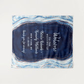 Sapphire Blue Rose Gold Geode Rock Wedding Willkom Wandteppich (Vorderseite (Horizontal))