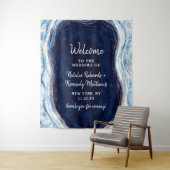 Sapphire Blue Rose Gold Geode Rock Wedding Willkom Wandteppich (Beispiel)