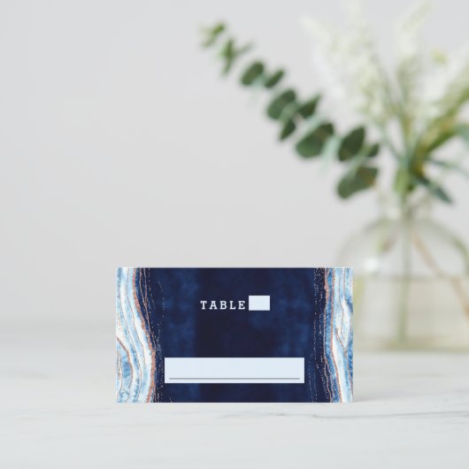 Sapphire Blue Rose Gold Geode Wedding Tischnummer Platzkarte (Stehend Vorderseite)