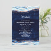 Sapphire Blue Rose Gold Geode Wedding Zeremonie Programm (Stehend Vorderseite)