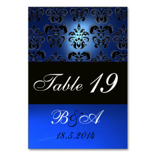 SAPPHIRE BLUE SCHWARZ-WEISS CLASSY DAMASK MONOGRAM TISCHNUMMER