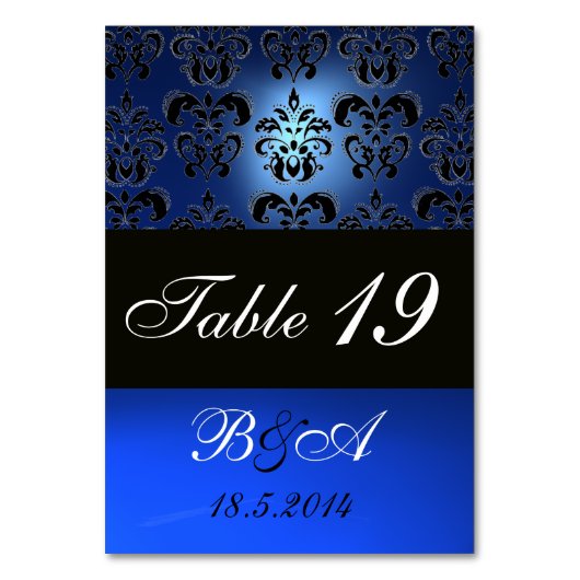 SAPPHIRE BLUE SCHWARZ-WEISS CLASSY DAMASK MONOGRAM TISCHNUMMER (Rückseite)