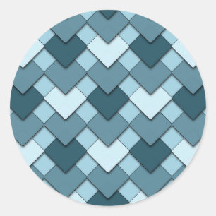 Sapphire Blue Square und Diamond Harlequin Pattern Runder Aufkleber