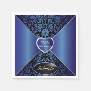Sapphire Blue und Black Damask   Personalisieren Serviette