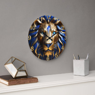 Sapphire Blue und Gold Lion, Große Wanduhr