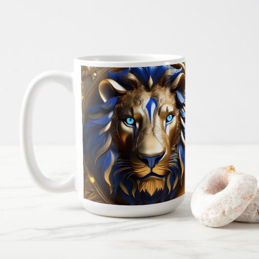 Sapphire Blue und Gold Lion, Kaffeetasse (Mit Donut)
