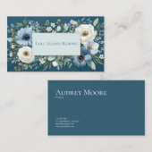 Sapphire Blue Watercolor Floral Gold Frame Visitenkarte (Vorne/Hinten)