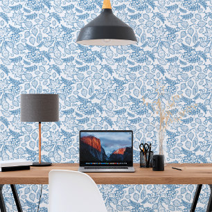 Sapphire Blue White Botanical Classic Greenery Tapete