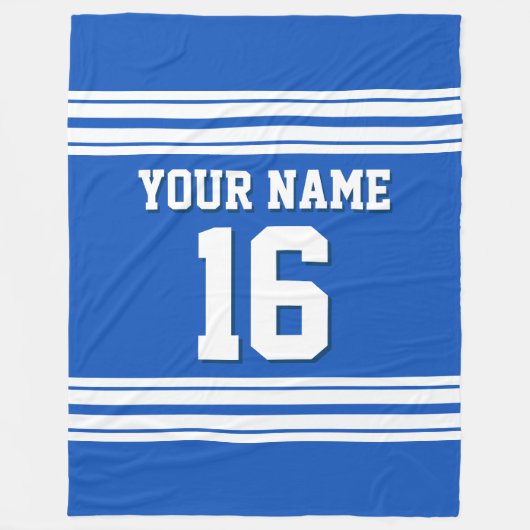 Sapphire Blue White Sports Jersey Fleecedecke (Vorderseite)