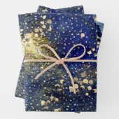 Sapphire Blue Winter Dusk Sky Gold Snowfall Geschenkpapier Set (Beispiel)