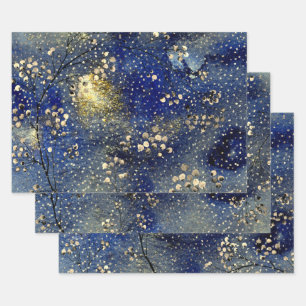 Sapphire Blue Winter Dusk Sky Gold Snowfall Geschenkpapier Set