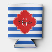 Sapphire Blue Wt Horz Stripe Red NameInit Monogram Dosenkühler (Vorderseite)