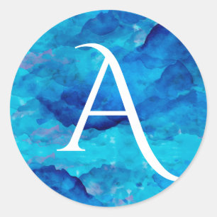 Sapphire Cloud Bold Monogram Runder Aufkleber