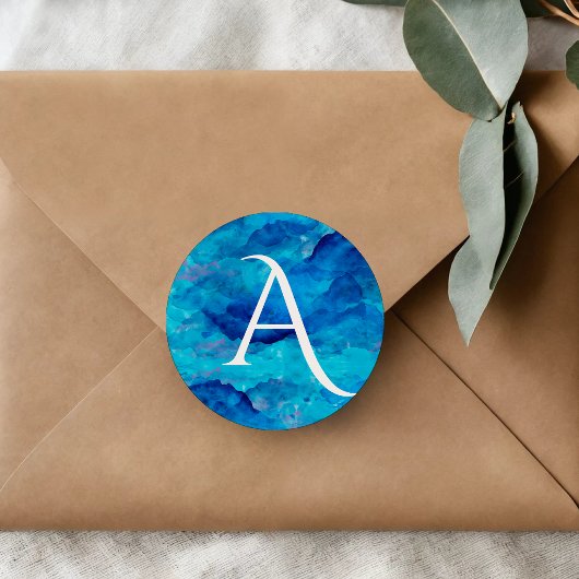 Sapphire Cloud Bold Monogram Runder Aufkleber