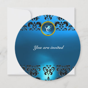 SAPPHIRE DAMASK GEM STONE MONOGRAMM schwarz blau Einladung