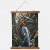 Sapphire Ember verzauberte Forest Dragon Fantasy Wandteppich Mit Holzrahmen (Vorderseite)