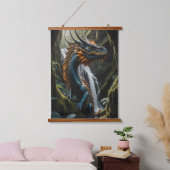Sapphire Ember verzauberte Forest Dragon Fantasy Wandteppich Mit Holzrahmen (Schlafzimmer)