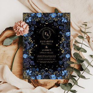 Sapphire Floral Celestial Wedding Einladung
