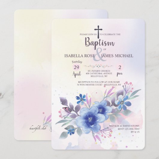 Sapphire Floral Einladung (Vorne/Hinten)