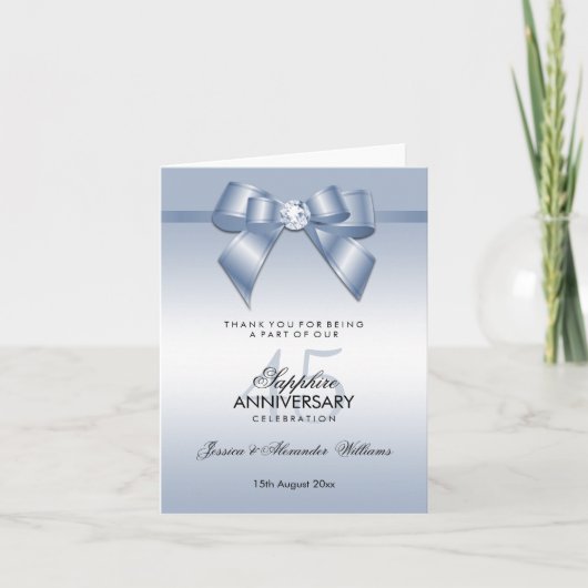 Sapphire Gem Bow & Ribbon 45 Jahre Hochzeit Dankeskarte (Vorderseite)