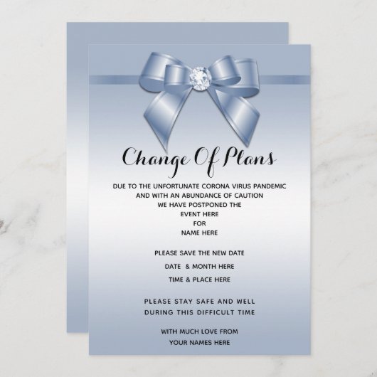 Sapphire Gem Bow & Ribbon Änderung Plan Einladung (Vorne/Hinten)