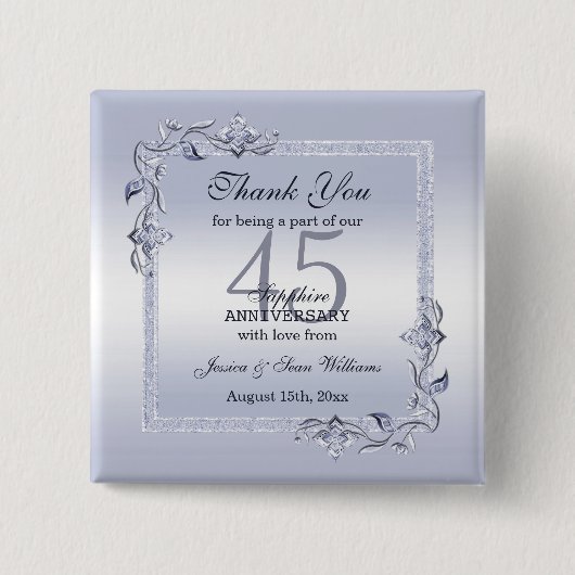 Sapphire Gem & Glitzer 45. Hochzeitstag Button (Vorderseite)