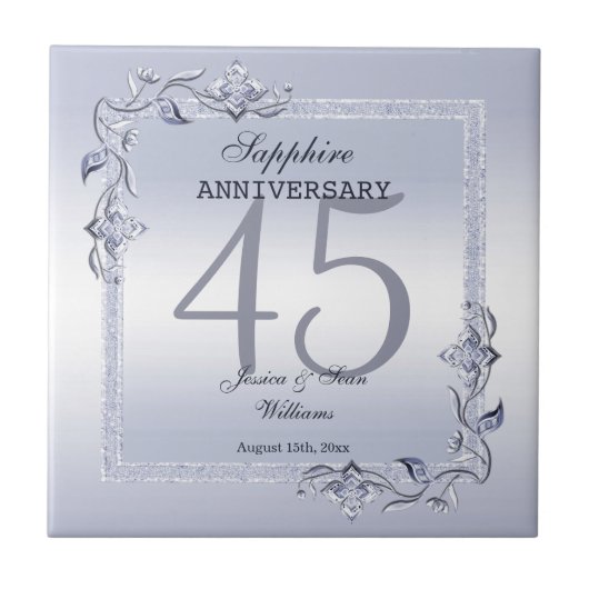 Sapphire Gem & Glitzer 45. Hochzeitstag  Fliese (Vorderseite)